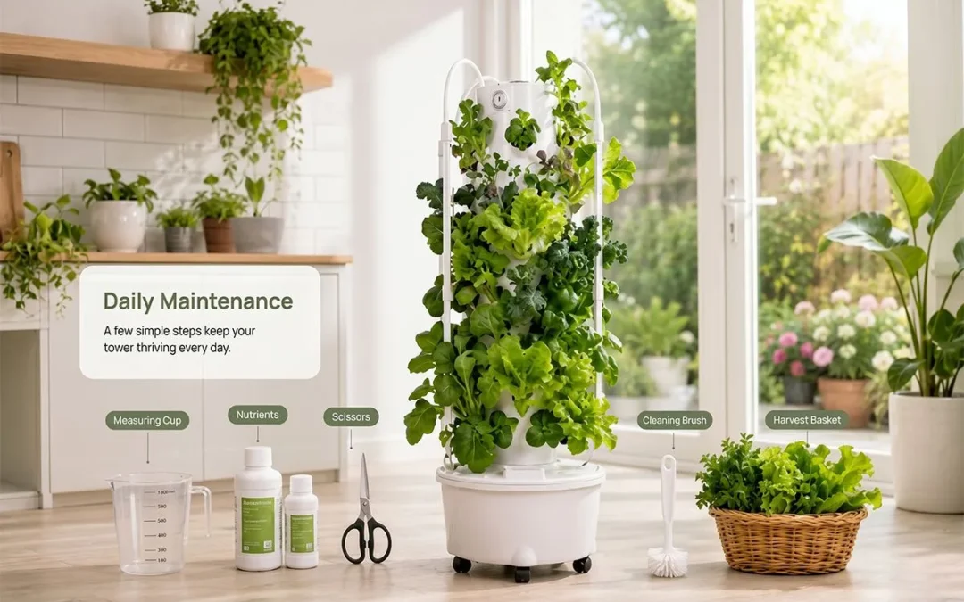 Hydroponic Tower Maintenance Guide: Water, Nutrients, Cleaning, and Harvesting